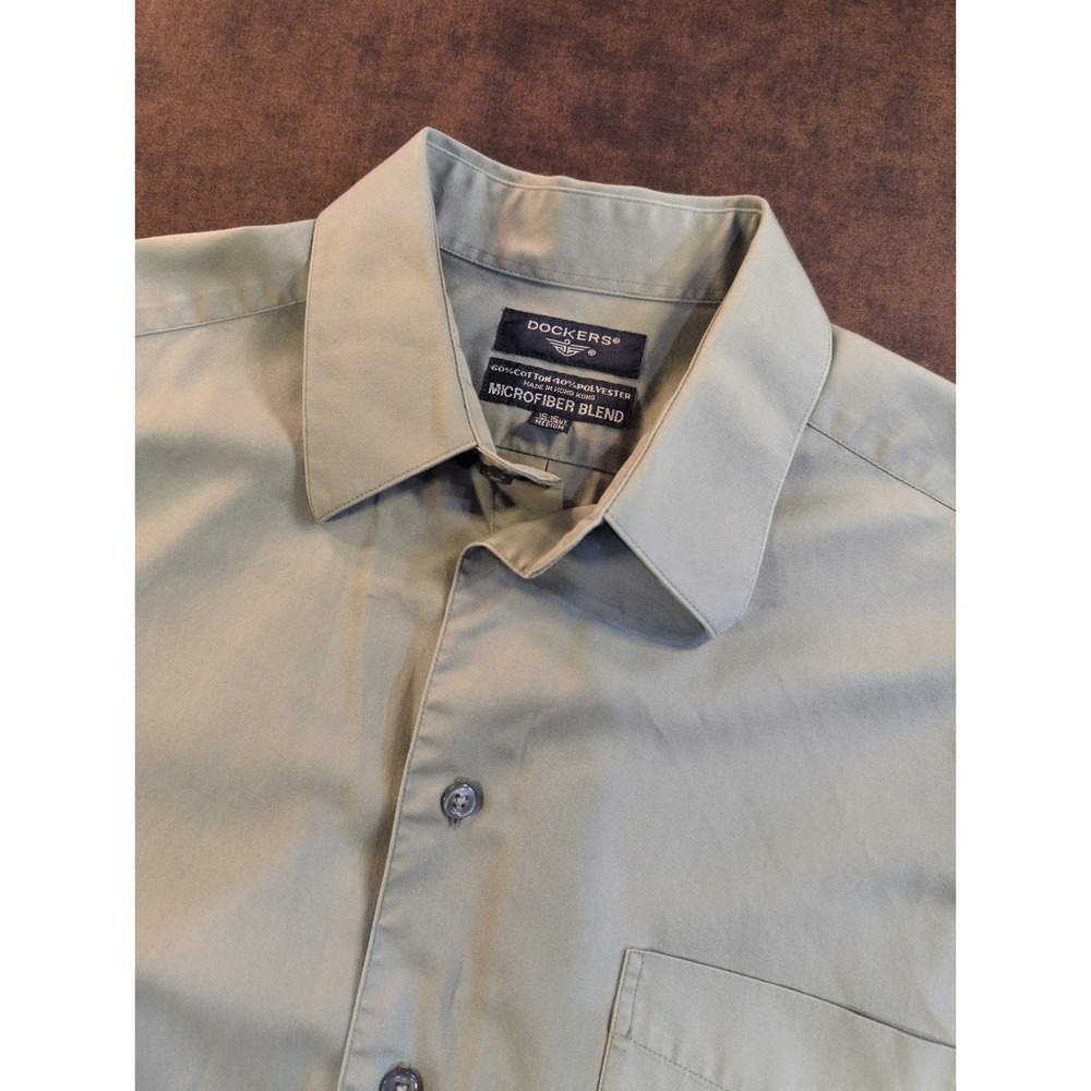 Dockers Mens Microfiber Blend Button Down Shirt‎ Sage Green Long Sleeve Medium
